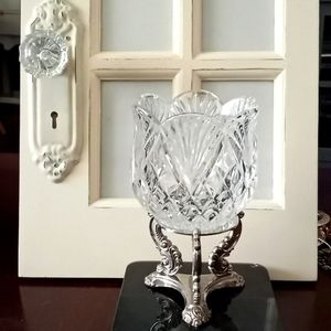 Vintage Shannon crystal candy bowl with Godinger Silver Art Company stand